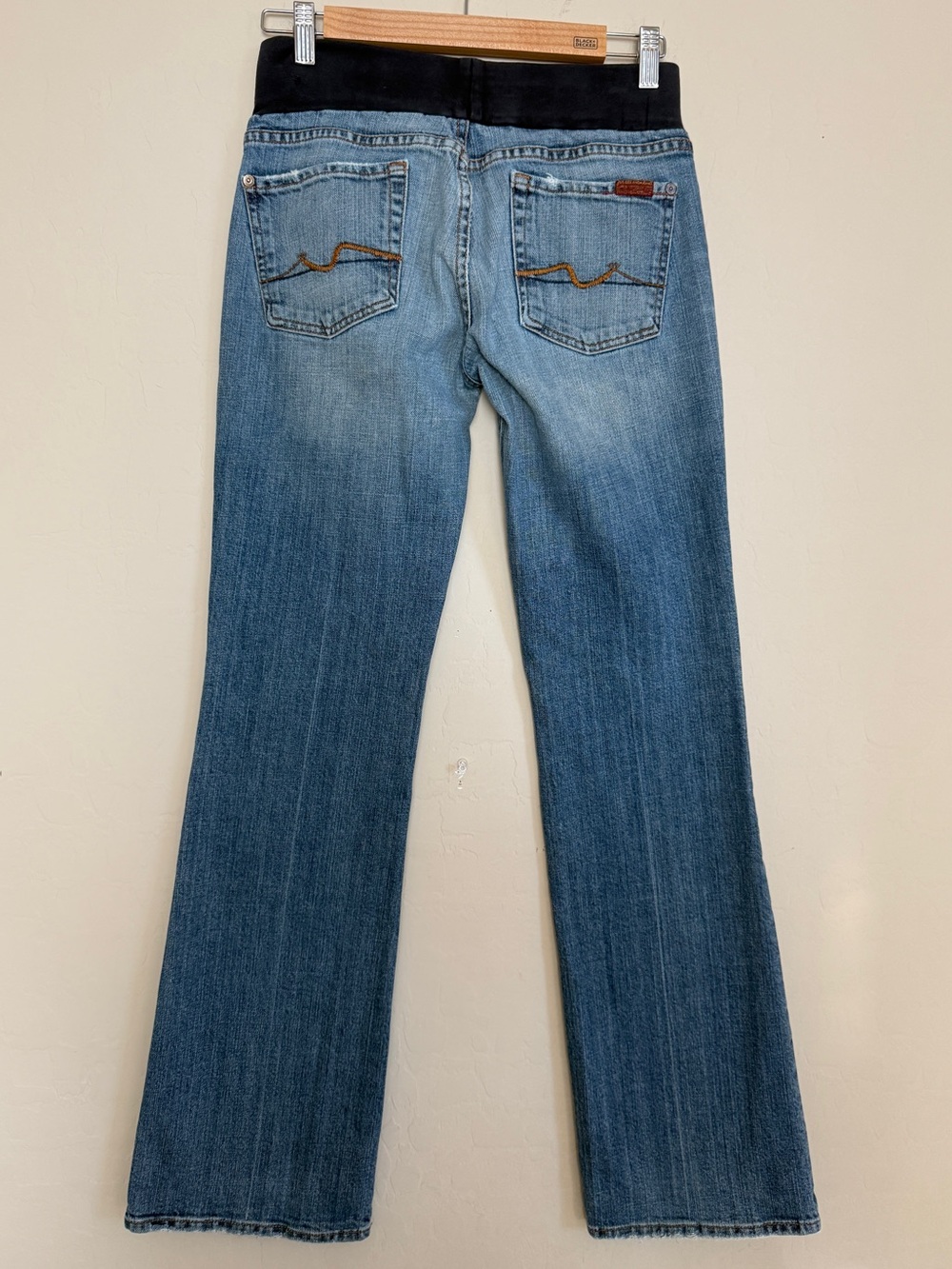 A Pea in the Pod 7FAM Light Y2K Maternity Jeans Low Rise Under Belly Small